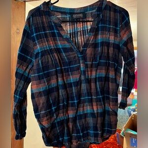 Shyanne Women's Blue and Brown Plaid Blouse